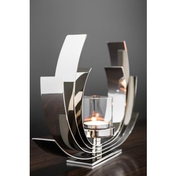 Fink AURORA Maxi-Teelicht Glas vernickelt H.27cm B.6cm