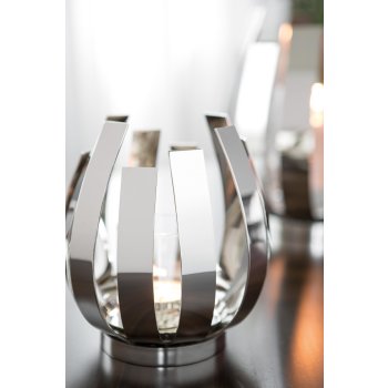 Fink ORFEA Windlicht mit Glas vernickelt Höhe 20cm Durchmesser 18,5cm
